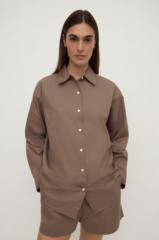 Assembly Label 'Micha Poplin Long Sleeve Shirt' - Dark Sand