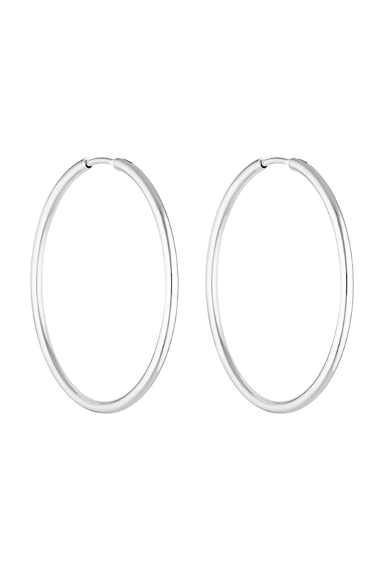Porter 90's Hoop 50mm in White Gold, ghost product shot showing the oversized hoop silhouette
