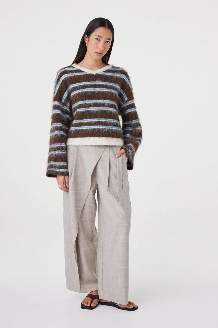 Arcaa Lucca Sweater in Espresso/Blue Stripe — meet the effortless, high-rotation knit your capsule wardrobe has been begging for.