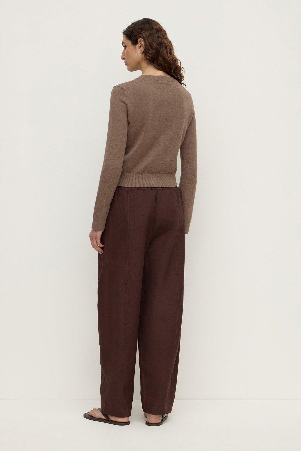 Assembly Label Orina Cotton Cashmere Cardigan in Dark Sand — the cardigan that makes cooler days feel like a treat.