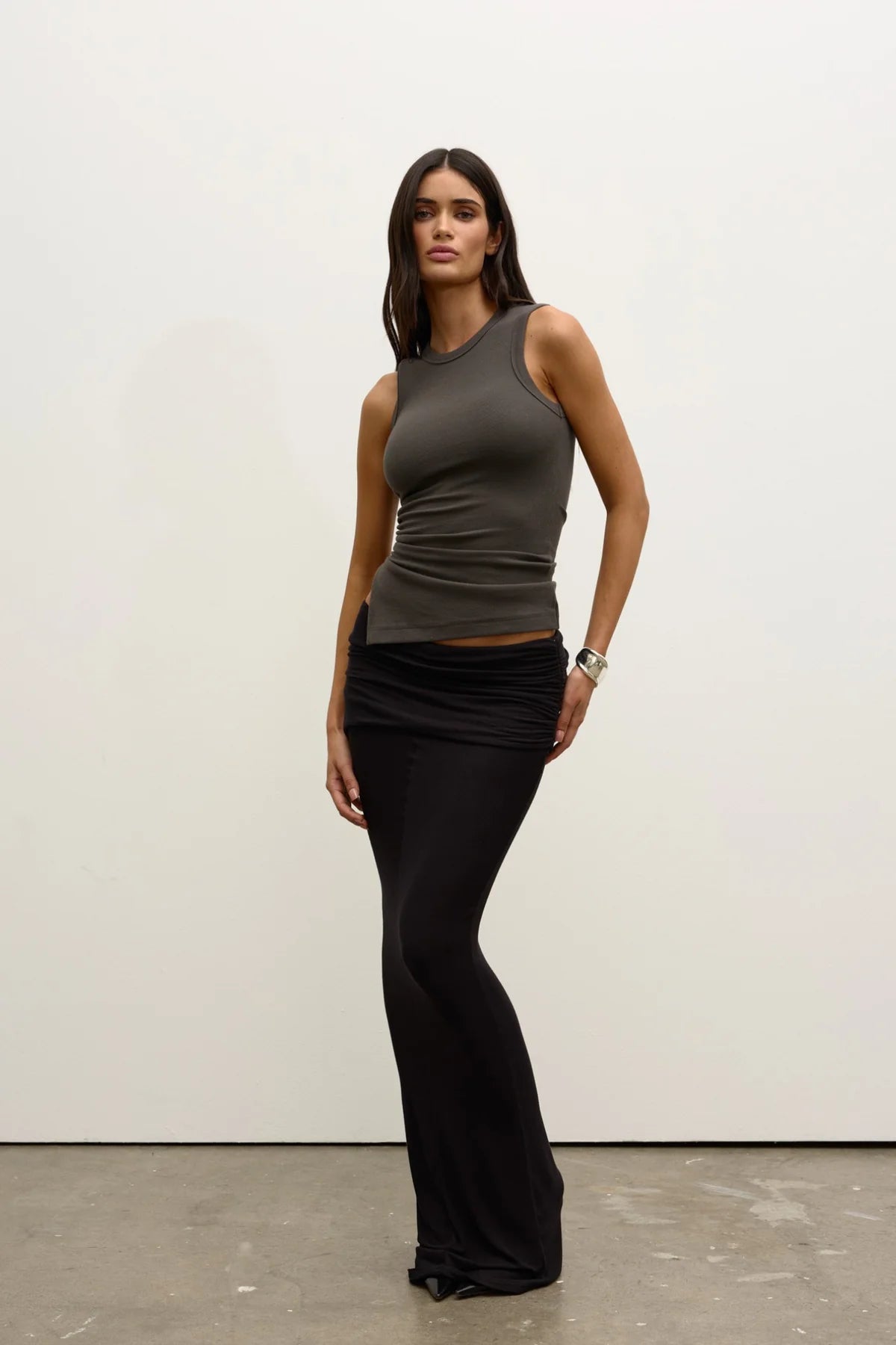 Bayse Brand Lana Rouched Tank in Smoke — the Bayse Lana Ruched Tank elevates a classic wardrobe staple with soft ruching that creates a flattering, form-fitting silhouette.