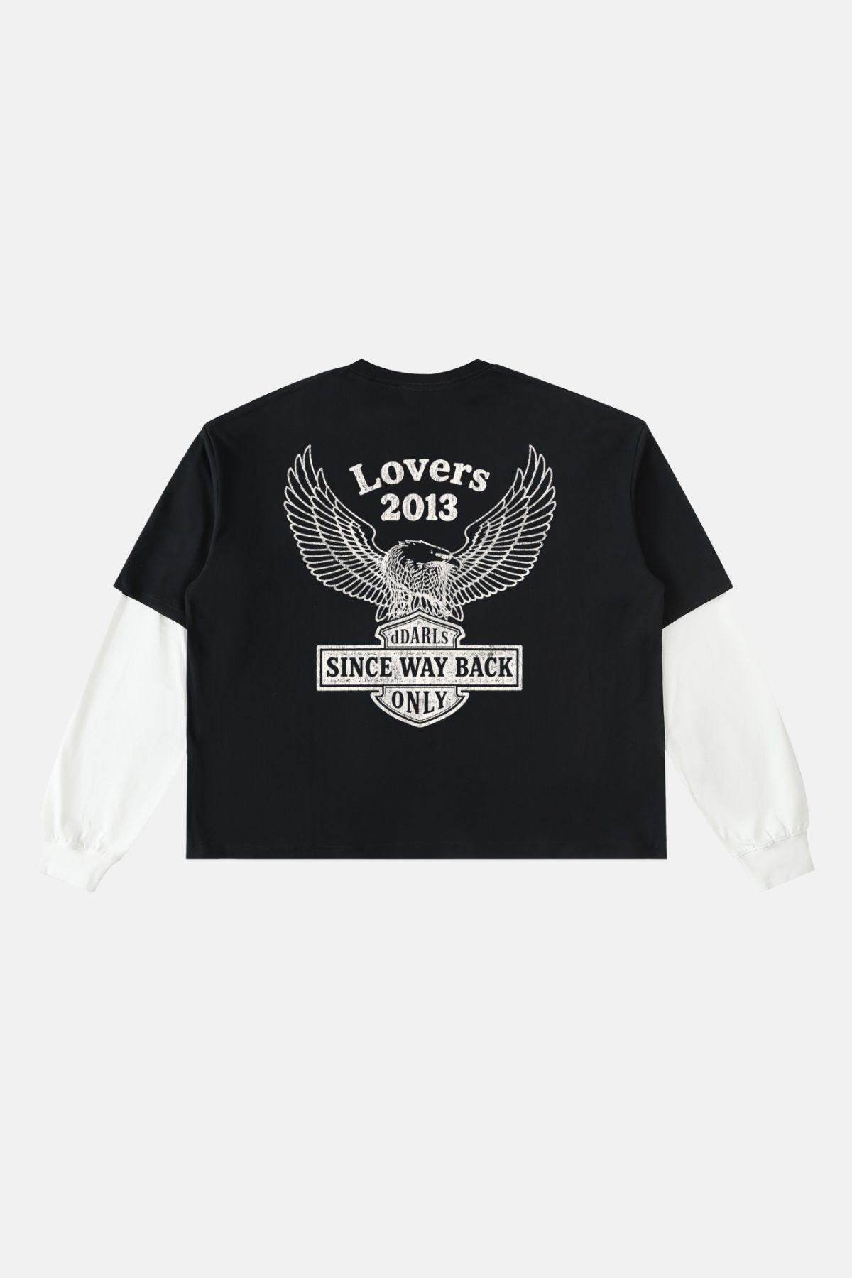 dDarl Lovers Layered Tee in Black — dDarl Lovers Layered Tee – Black A vintage biker-inspired graphic with a cheeky nod to an iconic classic.