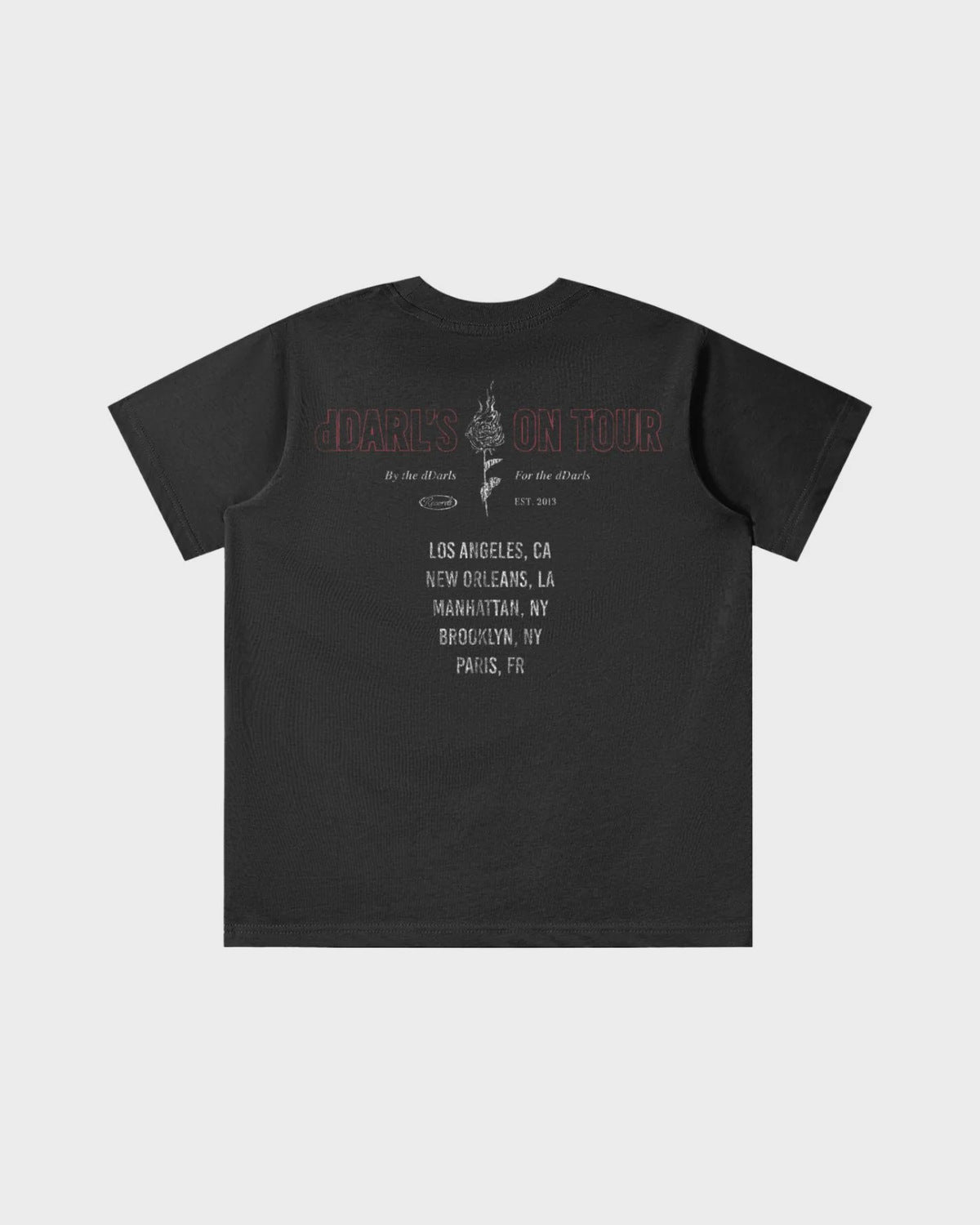 dDARL Tour SS Tee in Black, back flat lay with tour dates