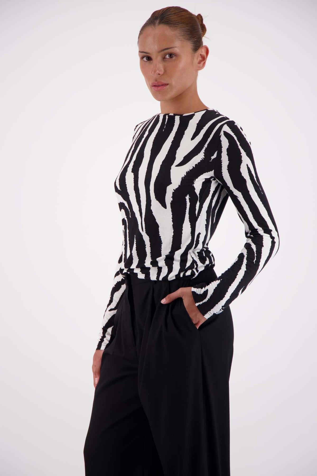 Jasmine Alexa Soho Long Sleeve Top in Zebra — the ultimate styling base for adding some pattern to your wardrobe.