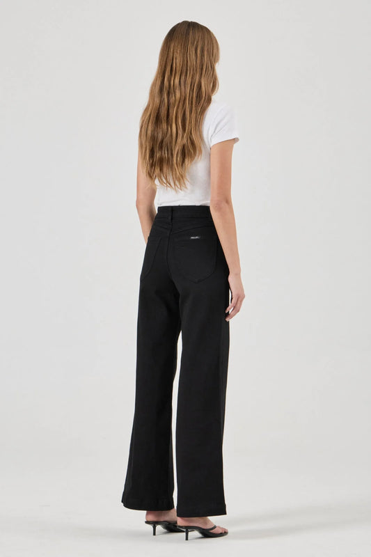 Rollas Sailor Rinse in Black — the Sailor Jean Rinse Black by Rolla's is a high-rise, wide-leg staple with a clean, elongated silhouette.