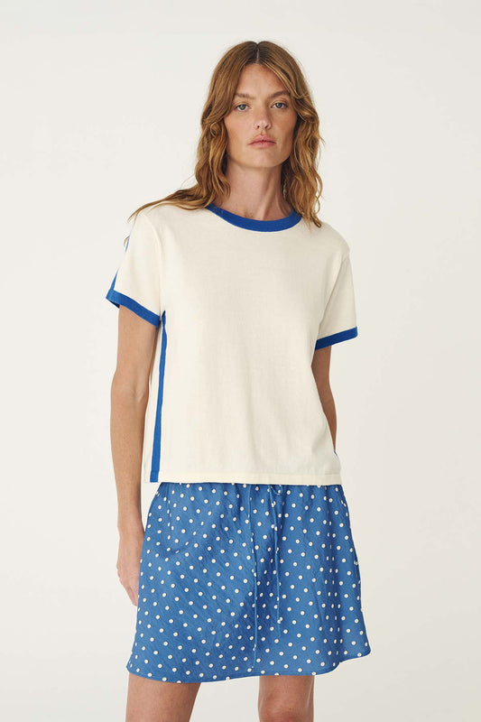 Rowie Rania Contrast Knit Tee - Cornflower, front view