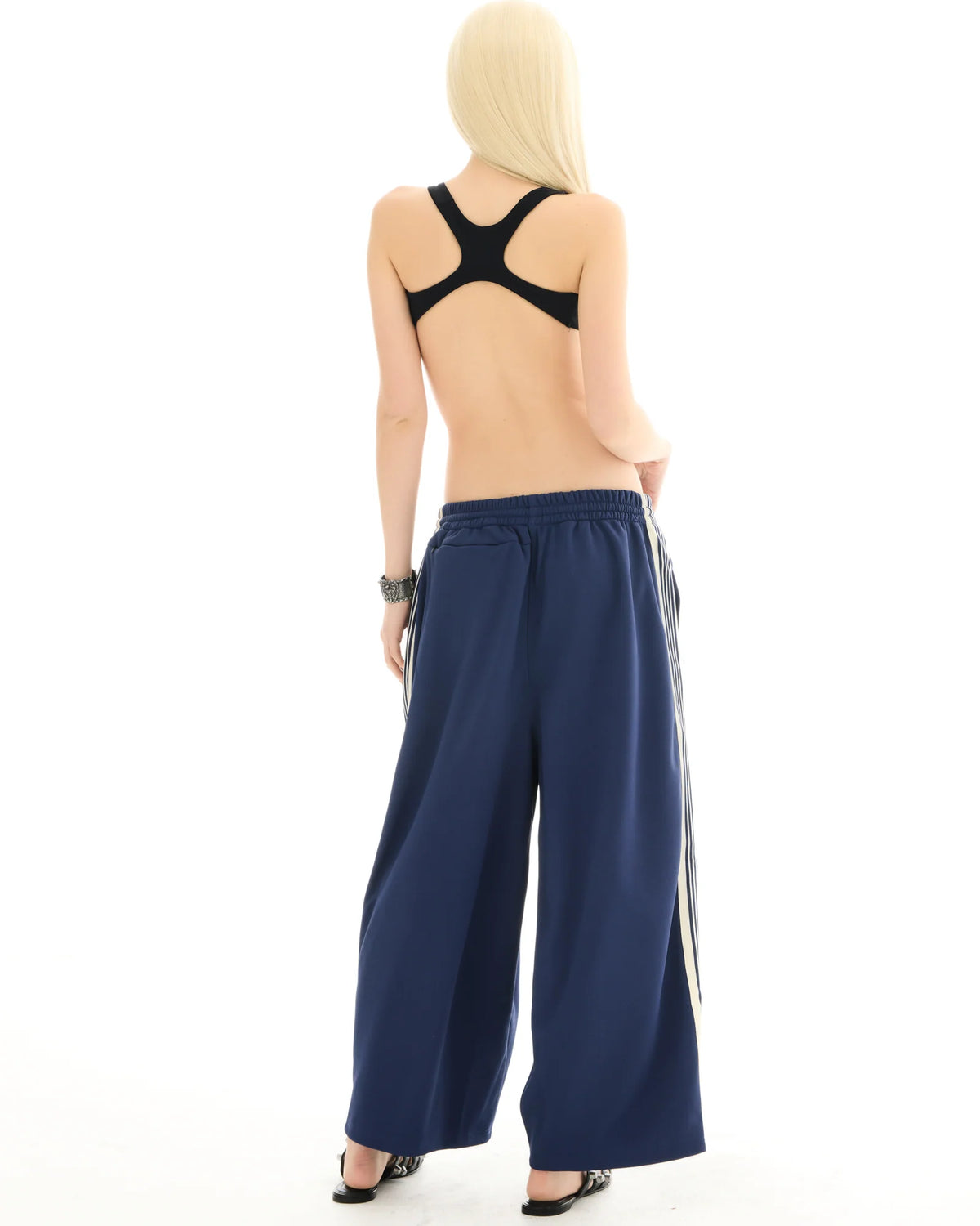 The Tales The Harajuku track Pant — the Harajuku Track Pant by The Tales Contemporary Unisex wide leg track pants with contrast stripe tape.