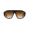 Front view of black sunglasses with brown gradient lenses on a white background.