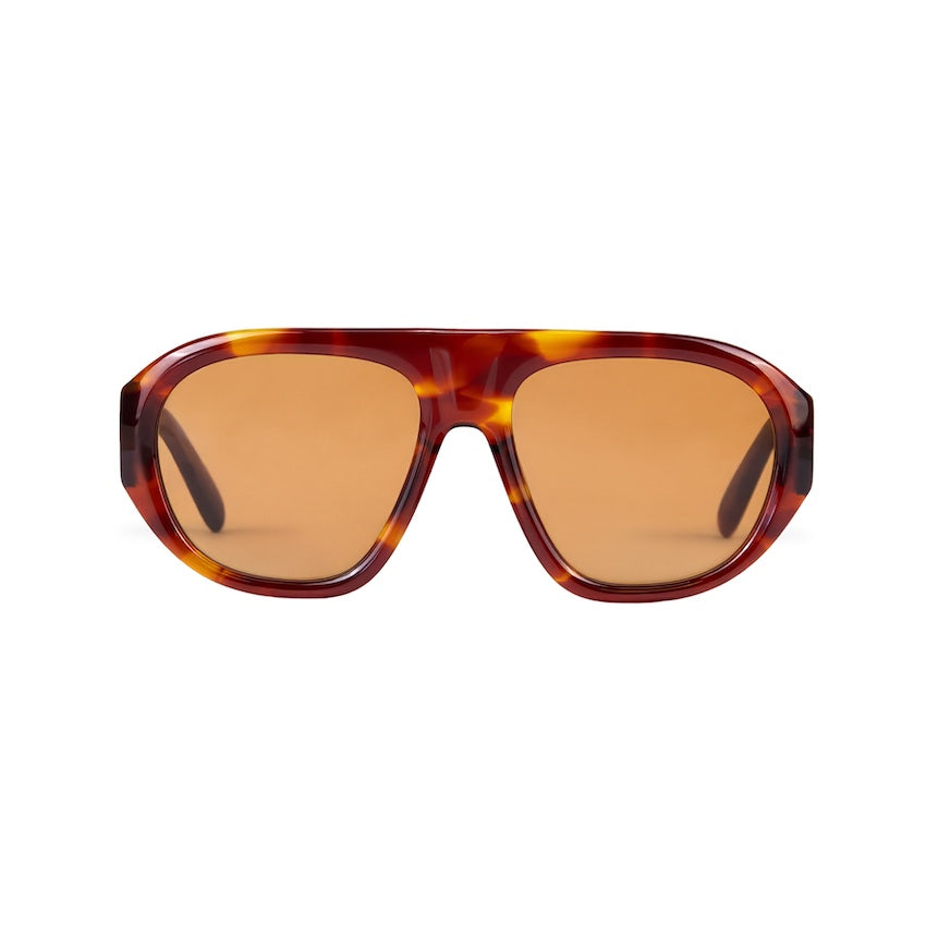 Front view of Havana oversized aviator sunglasses with brown lenses and a softly curved full-rim frame.