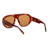Three-quarter rear view of Havana aviator sunglasses showing the frame, temples and brown lenses.