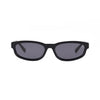180EYEWEAR 'Gia' sunglasses in gloss black with black lenses, front-facing studio shot on a white background showing the rectangular frame and gold hinge detail.