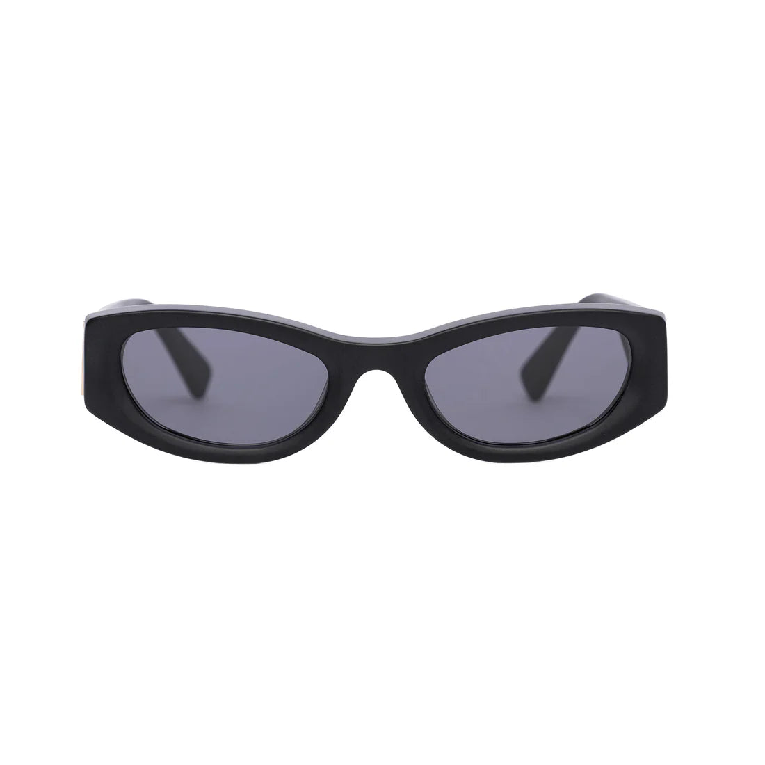 180EYEWEAR 'Rza' sunglasses in matte black, front-facing studio shot on a white background showing the rectangular cat-eye frame.
