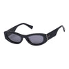 Angled three-quarter view of the 180EYEWEAR 'Rza' sunglasses in matte black, showing the rectangular frame and gold logo hardware.