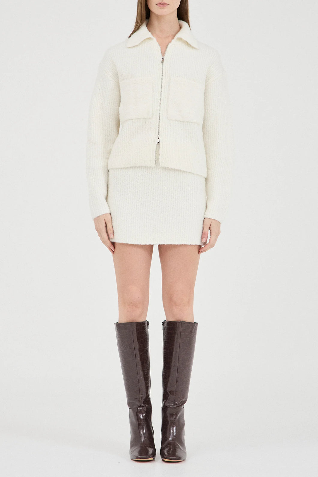 Friend Of Audrey 'The Boucle Zip Knit' - Cream