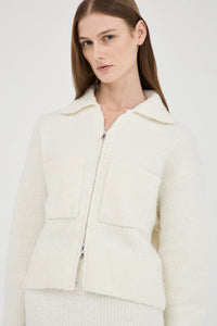 Friend Of Audrey 'The Boucle Zip Knit' - Cream