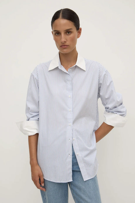 Assembly Label 'Alec Poplin Stripe Shirt' - Blue / White Stripe