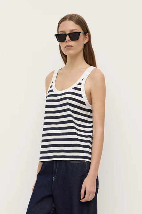 Assembly Label ' Adria Jersey Tank' - Antique  White/ Navy Stripe