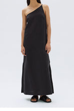 Assembly Label 'Farriday Linen Silk Asymmetric Midi Dress' - Black