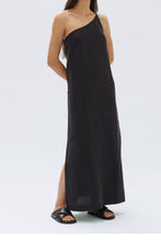 Assembly Label 'Farriday Linen Silk Asymmetric Midi Dress' - Black