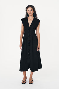 Rowie 'Mira Linen Midi Dress' - Noir