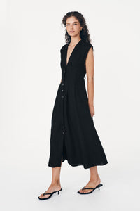 Rowie 'Mira Linen Midi Dress' - Noir