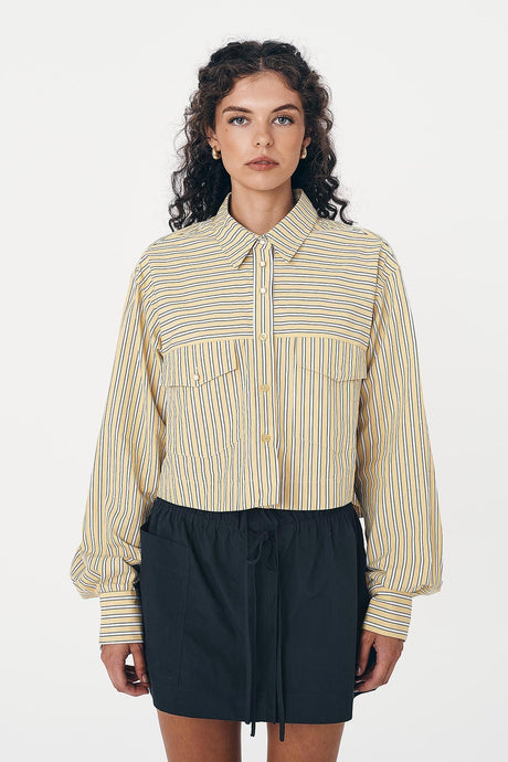 Rowie 'Cole Stripe Crop Shirt' - Sunflower