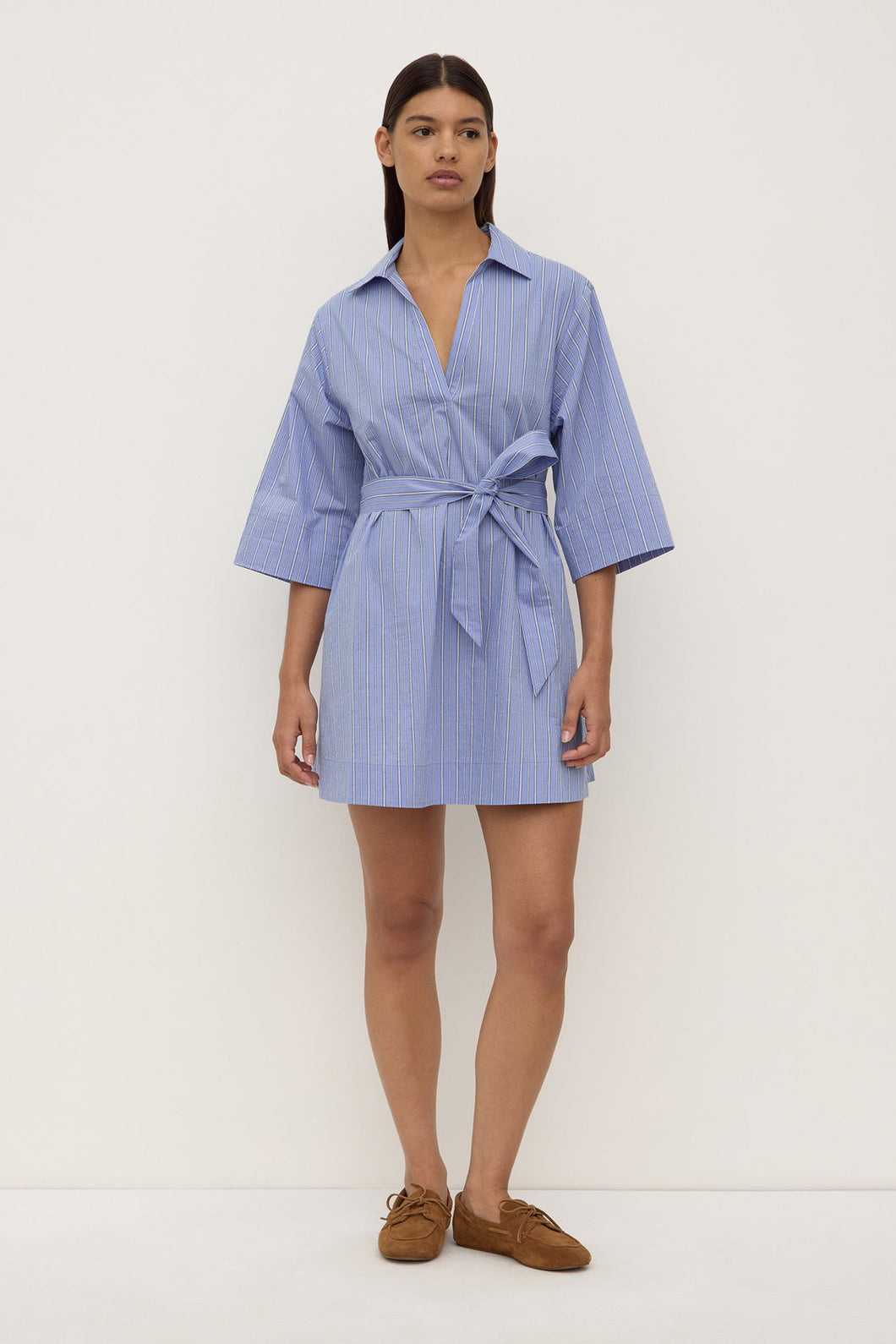 Erina Stripe Mini Shirt Dress - Blue / White Stripe
