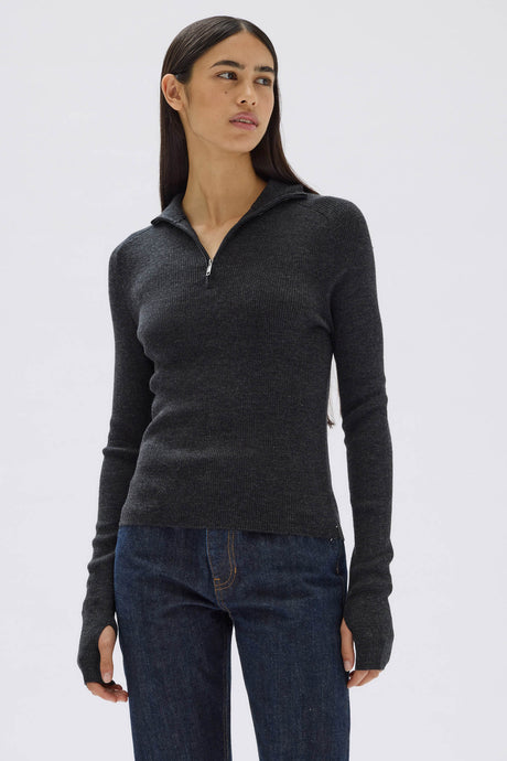 Assembly Label 'Laine Quarter Zip Wool Knit' - Charcoal Marle