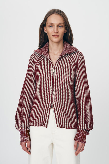 Rowie 'Markus Zip Knit Cardigan' - Rust Red Creme