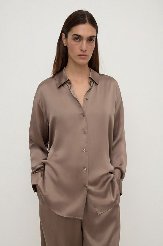 Assembly Label 'Pippa Silk Long Sleeve Shirt' - Dark Sand