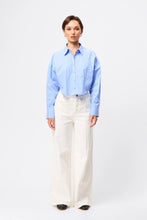 Mossman 'Repeat After Me Cropped Shirt' - Blue Stripe
