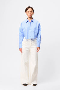 Mossman 'Repeat After Me Cropped Shirt' - Blue Stripe