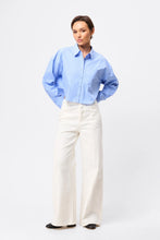 Mossman 'Repeat After Me Cropped Shirt' - Blue Stripe