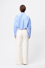 Mossman 'Repeat After Me Cropped Shirt' - Blue Stripe