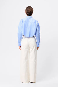 Mossman 'Repeat After Me Cropped Shirt' - Blue Stripe