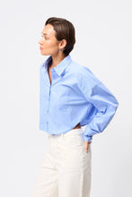 Mossman 'Repeat After Me Cropped Shirt' - Blue Stripe
