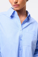 Mossman 'Repeat After Me Cropped Shirt' - Blue Stripe