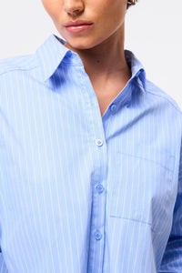 Mossman 'Repeat After Me Cropped Shirt' - Blue Stripe