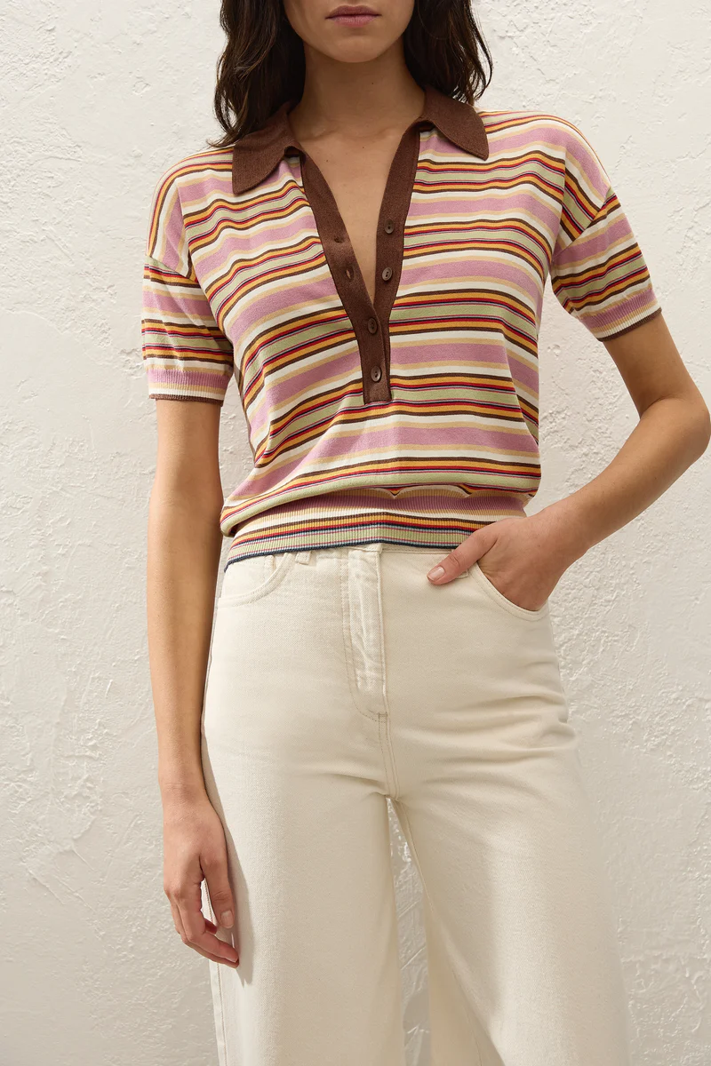 Faithfull The Brand 'Sable Polo Shirt' -  Luise Stripe Dusty Mauve