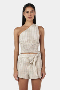Ownley 'Sammy Asym Top' - Beige Tartan