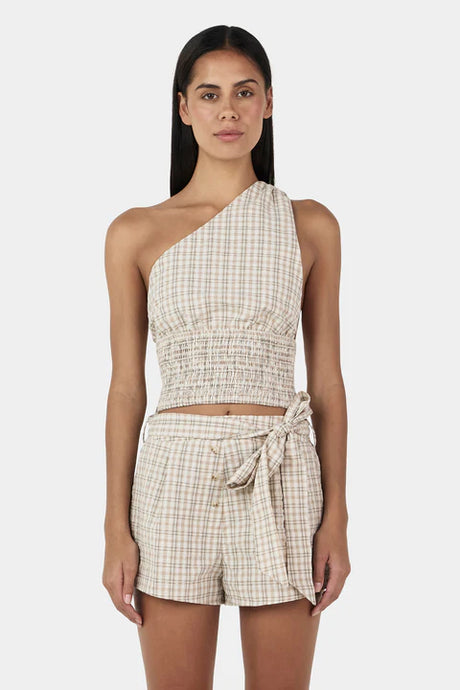 Ownley 'Sammy Asym Top' - Beige Tartan
