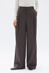 Assembly Label 'Sofia Wool Pinstripe Pant' - Chestnut Stripe