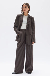 Assembly Label 'Sofia Wool Pinstripe Pant' - Chestnut Stripe