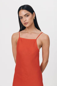 Rowie 'Trina Linen Slip Dress' - Aperol Red
