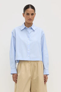 Assembly Label ' Tessa Poplin Cropped Long Sleeve Shirt' - Blue Stripe