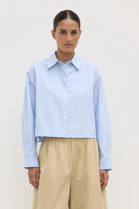 Assembly Label ' Tessa Poplin Cropped Long Sleeve Shirt' - Blue Stripe