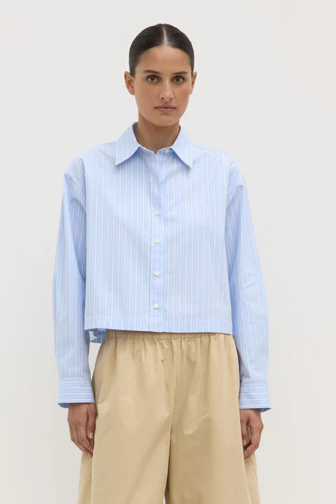 Assembly Label ' Tessa Poplin Cropped Long Sleeve Shirt' - Blue Stripe