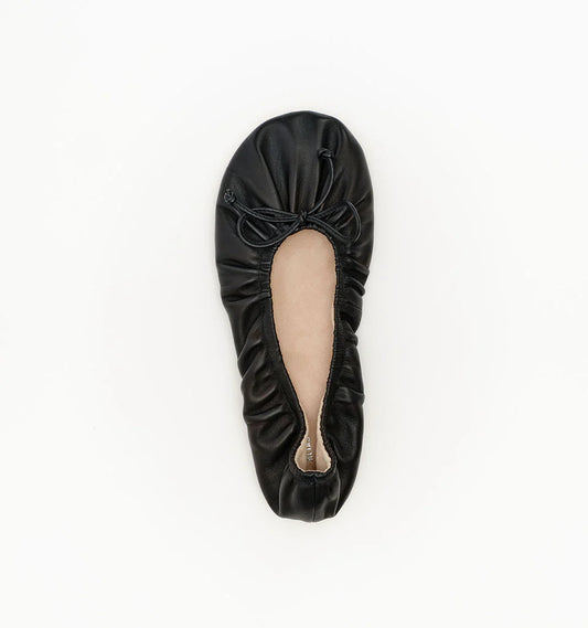 Alias Mae Fyfe Ballet Flats in Black Leather — the Alias Mae Fyfe Ballet Flats bring a polished, feminine finish to an everyday footwear staple, featuring a softly ruched silhouette and delicate bow detail.