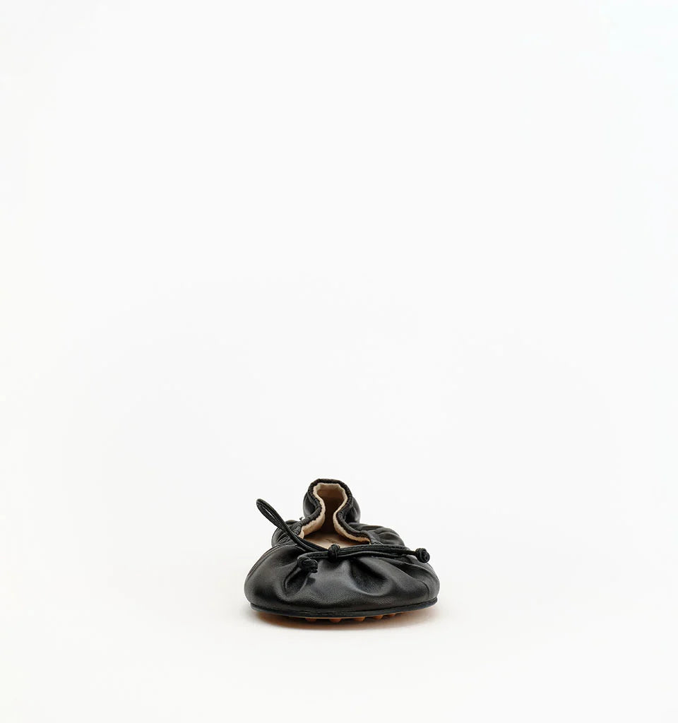 Alias Mae Fyfe Ballet Flats in Black Leather — the Alias Mae Fyfe Ballet Flats bring a polished, feminine finish to an everyday footwear staple, featuring a softly ruched silhouette and delicate bow detail.