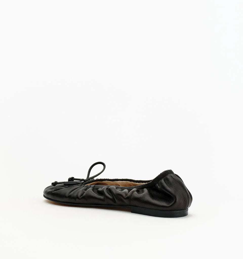 Alias Mae Fyfe Ballet Flats in Black Leather — the Alias Mae Fyfe Ballet Flats bring a polished, feminine finish to an everyday footwear staple, featuring a softly ruched silhouette and delicate bow detail.